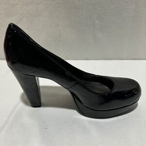 Calvin Klein Platform Pump Womens 6 Black Patent Leather Block‎ Heel E3297
